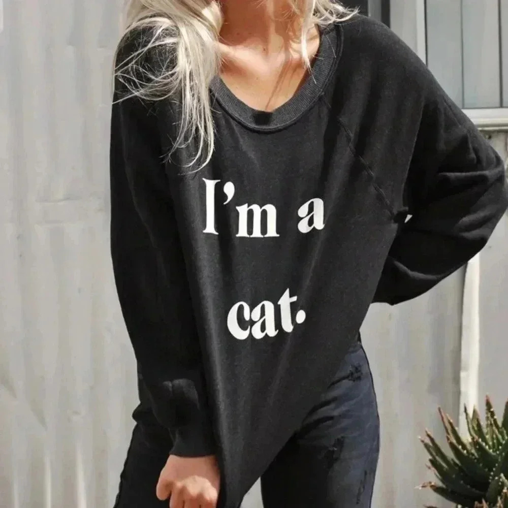 WILDFOX Women’s I’m a Cat Black Sweatshirt Jumper Pullover Sweatshirt Si…